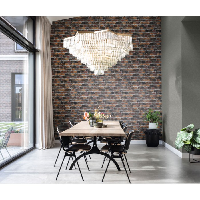 Papel pintado rustico imitación ladrillo marrón con relieve