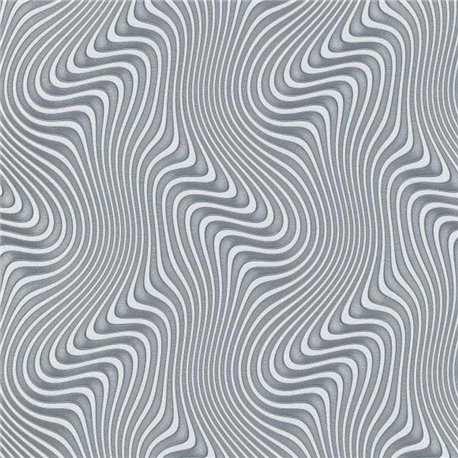 2-5030 - Papel pintado moderno plateado ondas espirales